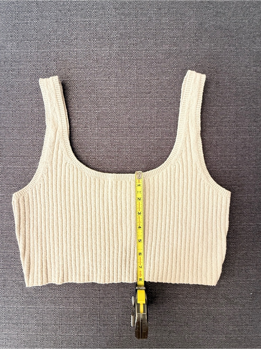Weekday Ribbed Knit Crop Tank in Light Beige - Picture 4 of 7